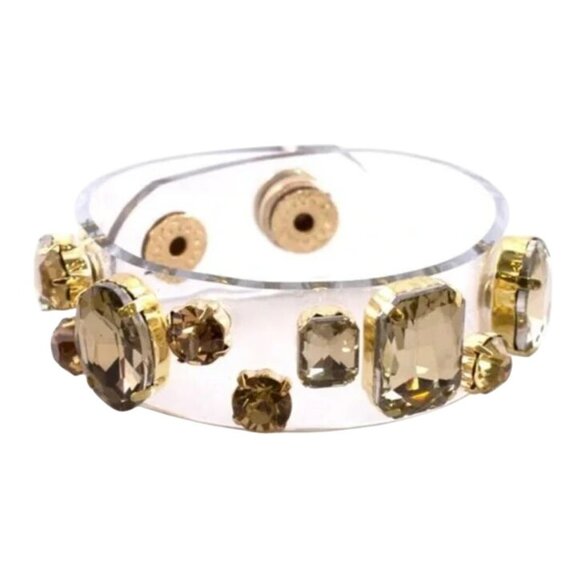 NEW Bronze Plastic Jeweled Rhinestone Band Bracelet - Picture 1 of 2